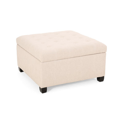 Storage In Wheat Color - Fabric Upholstery, Dark Brown Birch Legs, 31x31x18.6 Inches With For Living Room Style Fabric, Waffle Stitching, Legs Brown, 31x31x18.6,