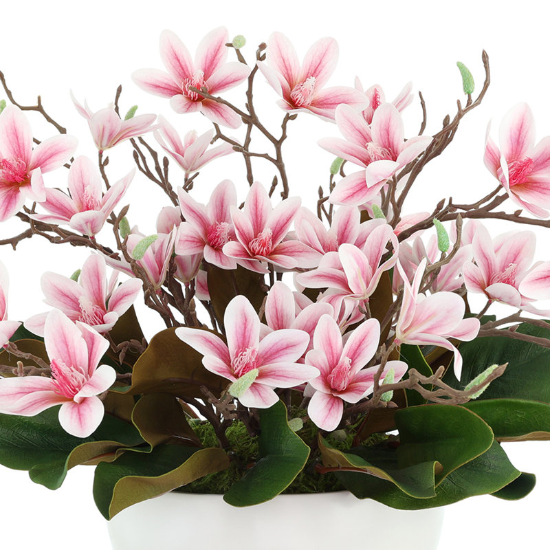 Butterfly Magnolia and Leaves in Ceramic Vase