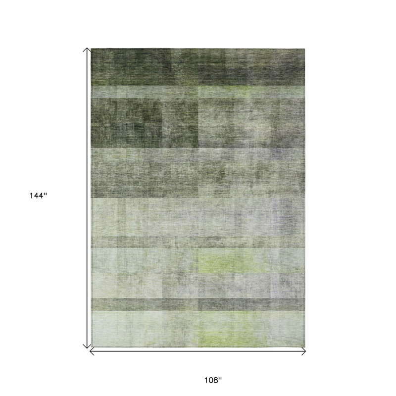HomeRoots 9' X 12' Olive Green Ombre Washable Indoor Outdoor Area Rug