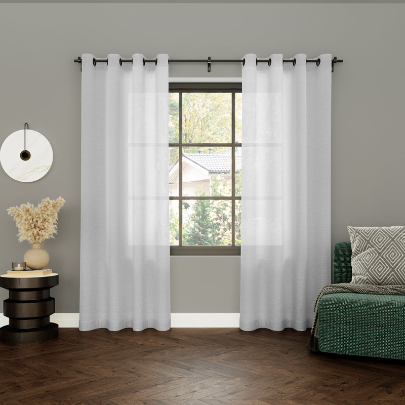 Yitzi Slub Textured Linen Blend Semi-Sheer Grommet Curtain Panel, White, 52" W x 84" L