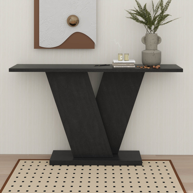 Long Console Table, Modern Wooden Sofa Table Behind Couch, Black