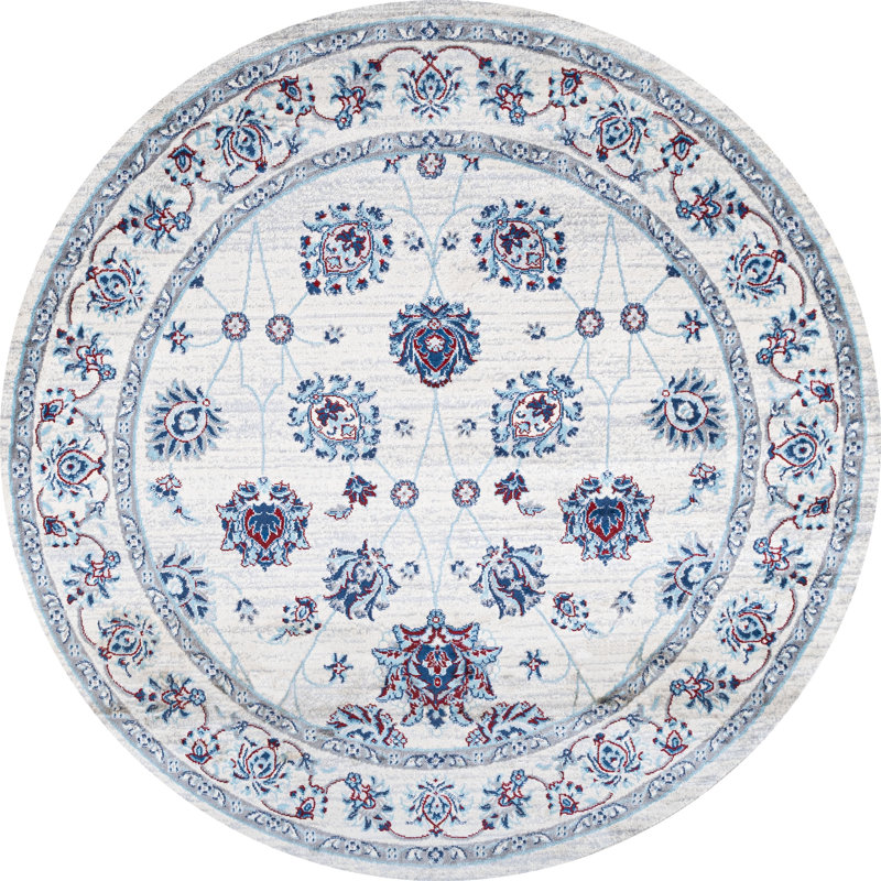 Hatha Modern Persian Vintage Moroccan Traditional Ivory/Blue/Red Rug, Round 6'7"