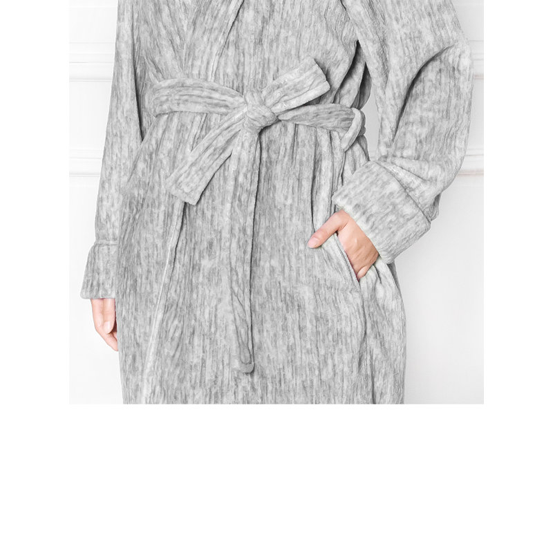 Peignoir en molleton au-dessus du genou avec poches et capuche, P / M, Gris