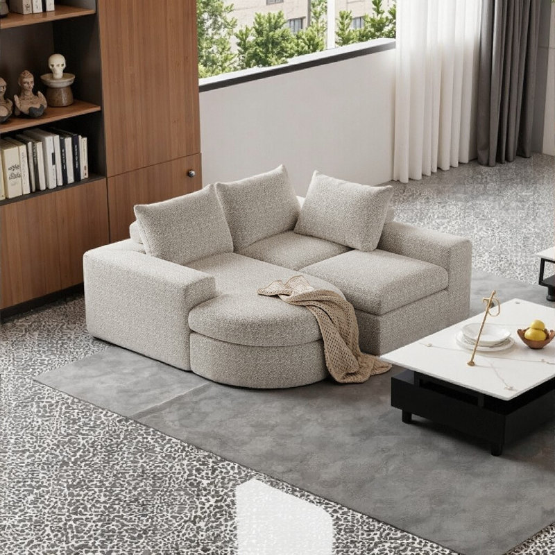 Canapé modulaire en chenille de luxe - Système de coussin à deux couches avec support ergonomique, Beige