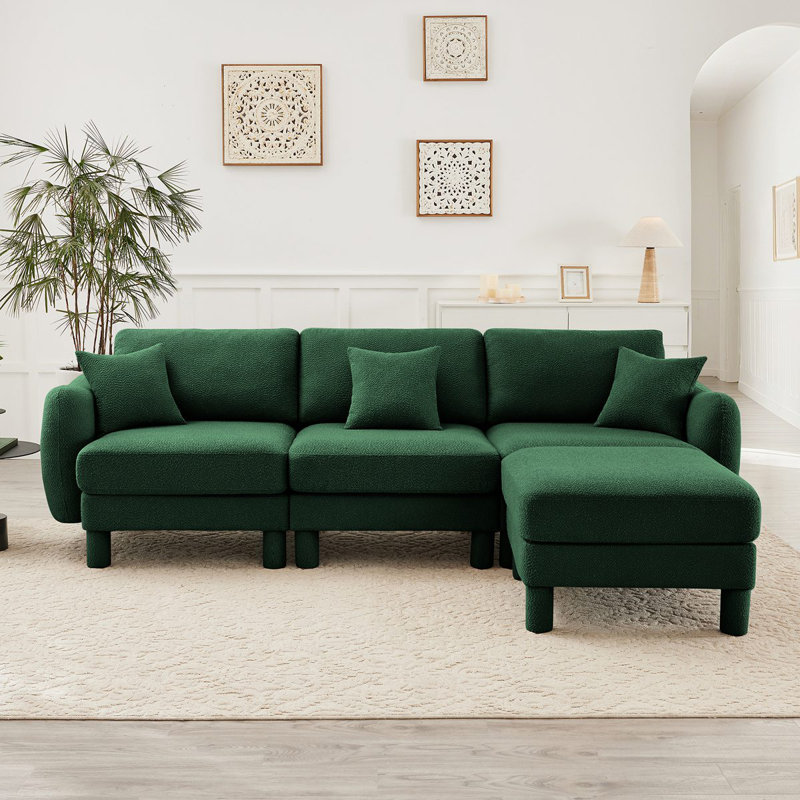 Canapé modulaire convertible en L à 3 places Boucle Fabric avec accoudoirs en forme de coquillage et repose-pieds amovible