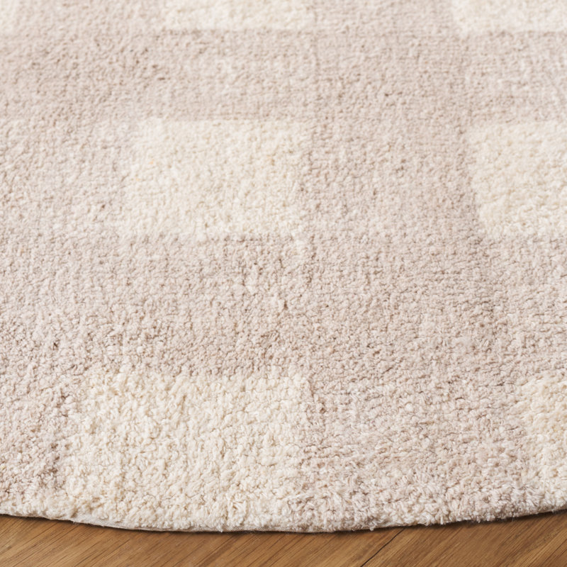 Barclay Plaid Hand Woven Flatweave Cotton Area Rug in Beige, Round 6'