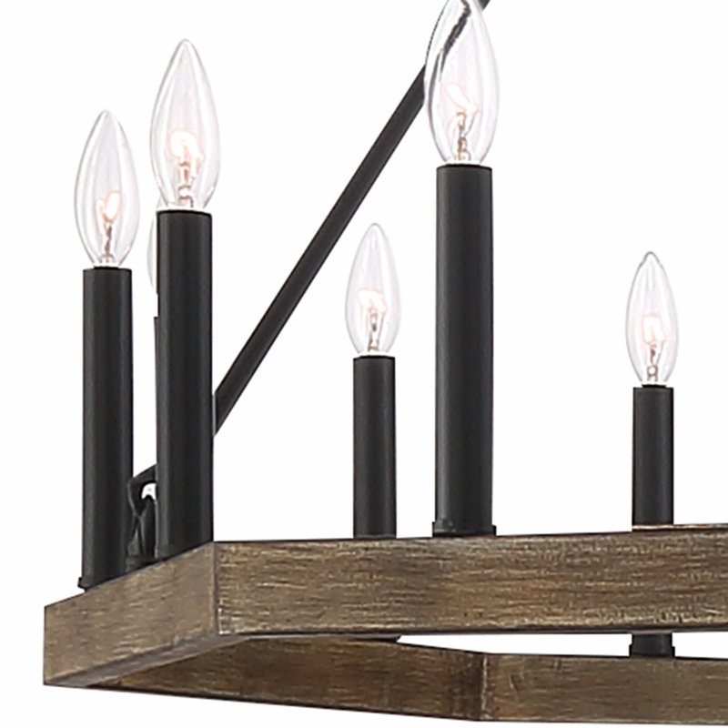 Vredenburgh 16-Light Wagon Wheel Candle Style Chandelier, California Walnut/Classic Black