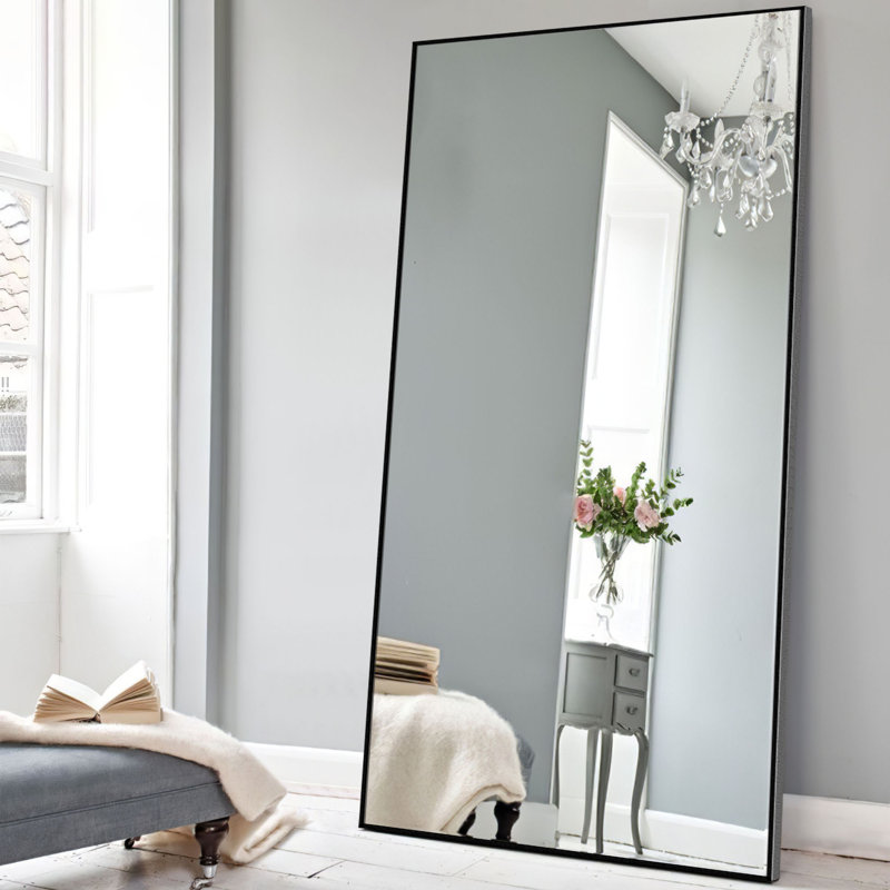 Rectangle Metal Full Length Floor and Wall Mirror Flat Floor Mirror, Black, 70.87"H x 23.62"W x 1"D