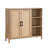 Mid-Century Modern Storage Cabinet with Woven Doors, Open Shelves & Adjustable Shelves