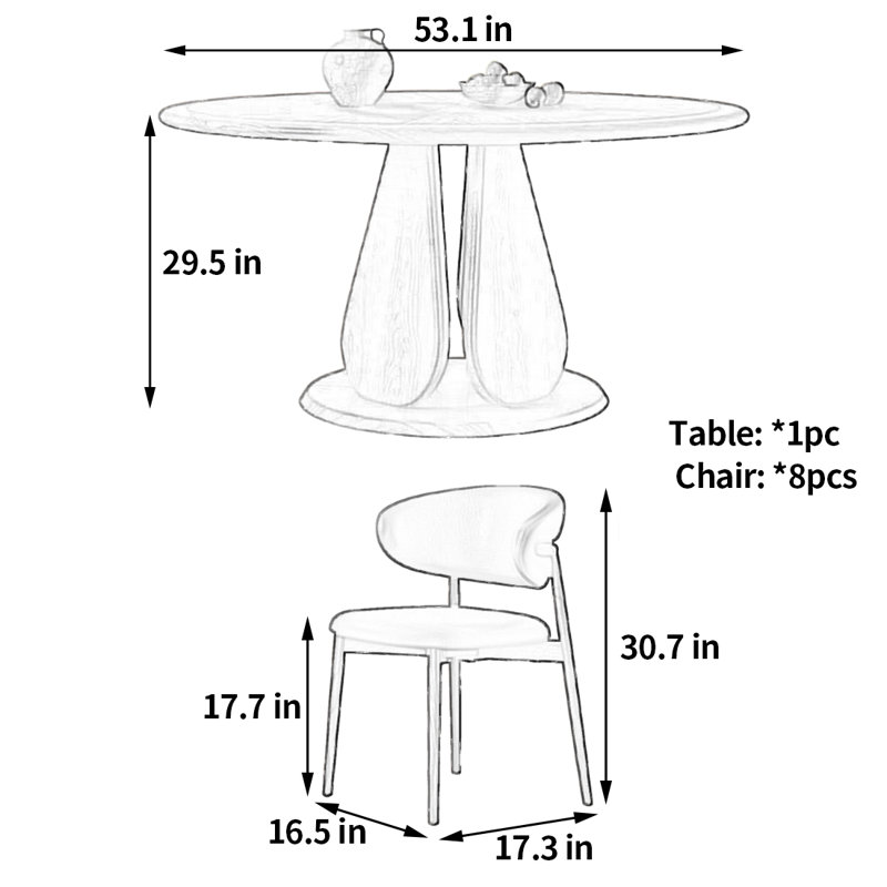 Table de salle à manger et chaise High sens, H 29,5 po x L 53,1 po x l 53,1 po