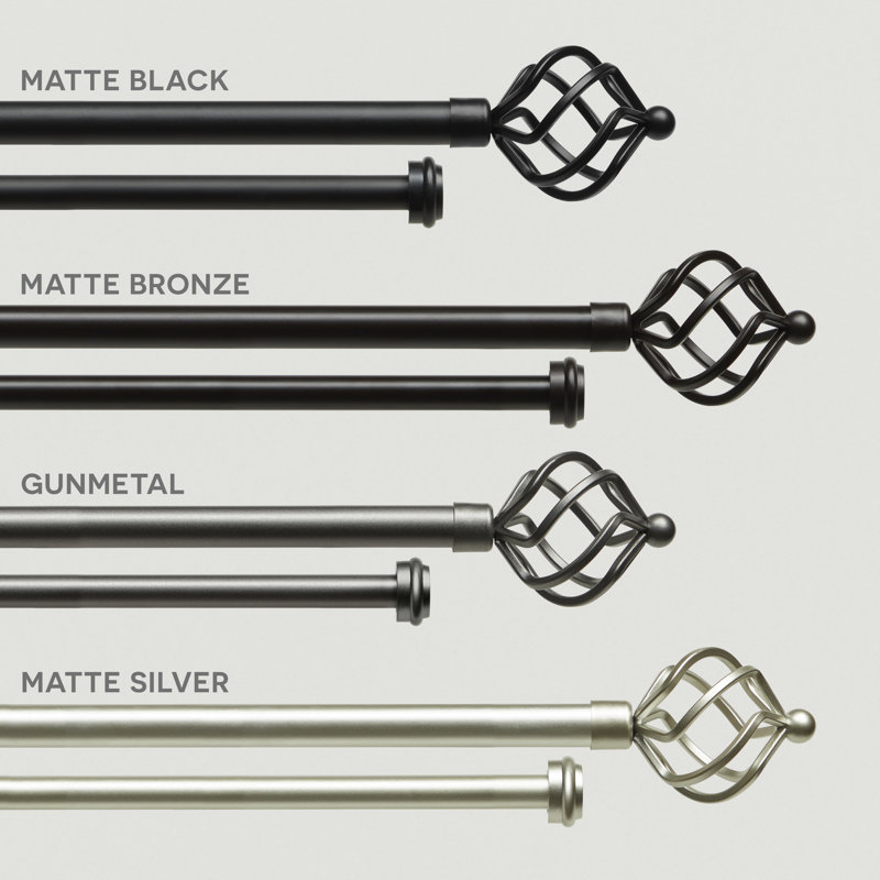 Gunmetal Double Curtain Rod with Twisted Iron Finials, 36"-72"