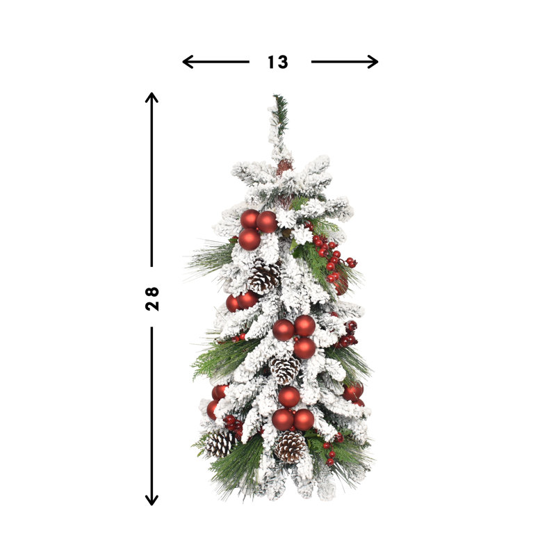 28" Snow Flocked Tree Decorated With Berries, Pinecones And Ornaments