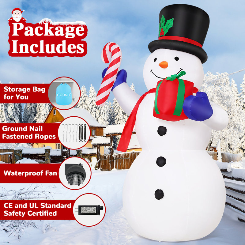 Christmas Inflatables 8 FT Snowman Inflatable Blow Up Snowman Inflatables with Built-in Music & 360° Rotation LED Lights