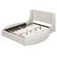 Grand lit plateforme tapissier en velours avec tête de lit à oreilles, grand tiroir et 2 repose-pieds de rangement latéraux - beige-500381933