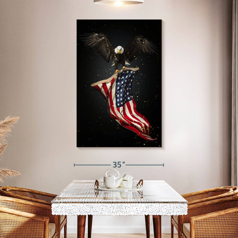 Borges Eagle Flying With American Flag, 51" H x 34" W