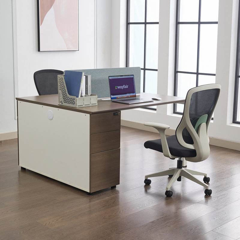  Bureau de travail modulaire Okeysen pour 2 personnes avec 2 chaises de bureau certifiées BIFMA