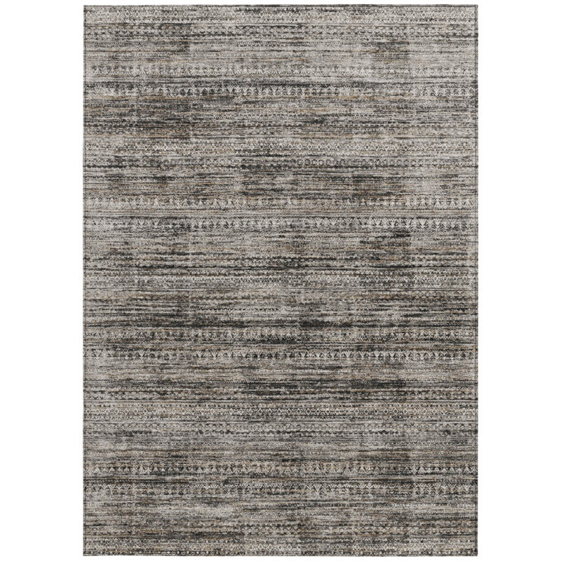 Tapis extérieur lavable rayé taupe et ivoire 3 pi x 5 pi