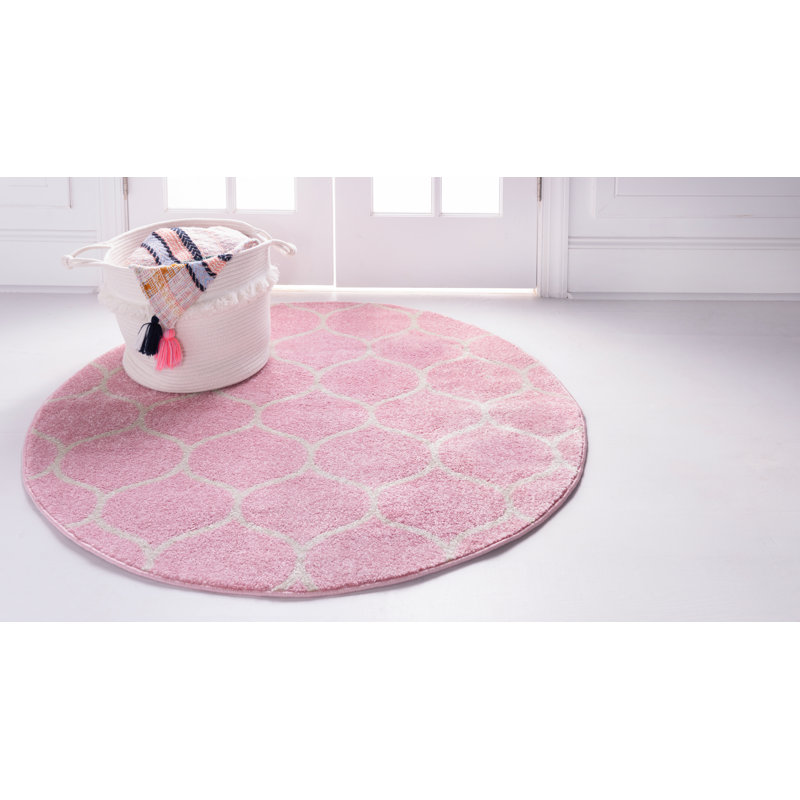 Tapis géométrique Llanet, Rond 5 pi 3 po, Rose