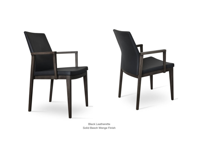 Pasha Wood Arm Chair, Black Leatherette, Wenge
