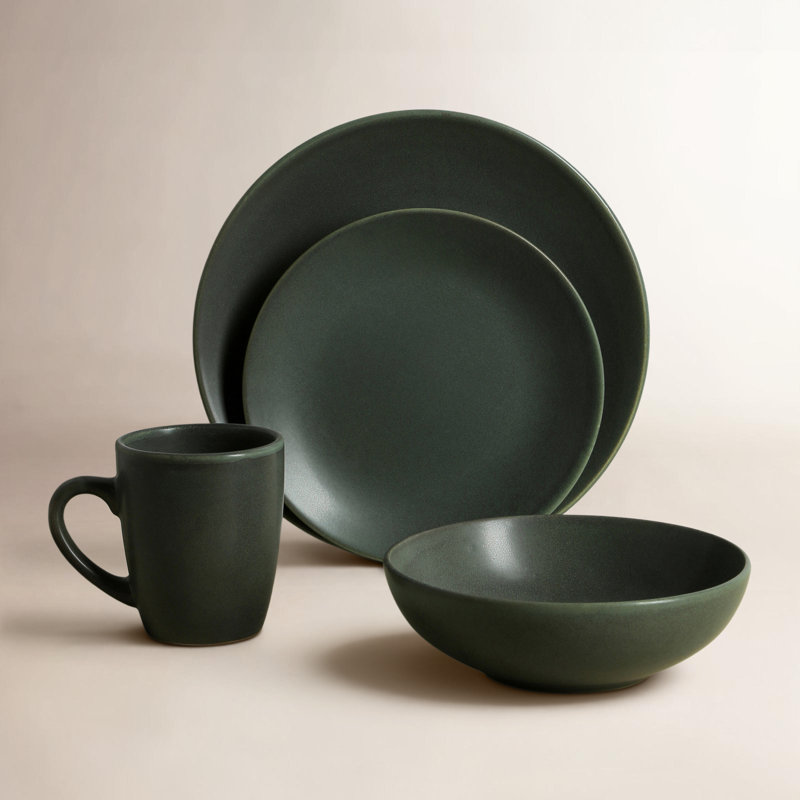 Stone 16-Piece Dinnerware Set Stoneware, Green