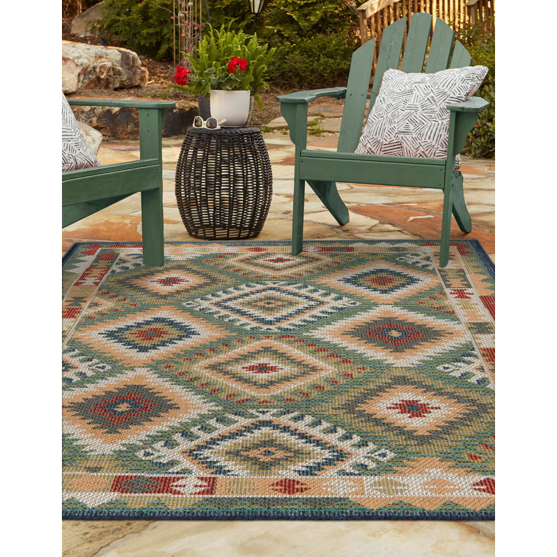 Tapis intérieur / extérieur vert / rouge / beige Brockton, Rectangle 4 pi x 6 pi