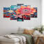 «Red Blossoming Daisy Cosmic Blue» - ensemble d'art mural marguerite 5 pièces