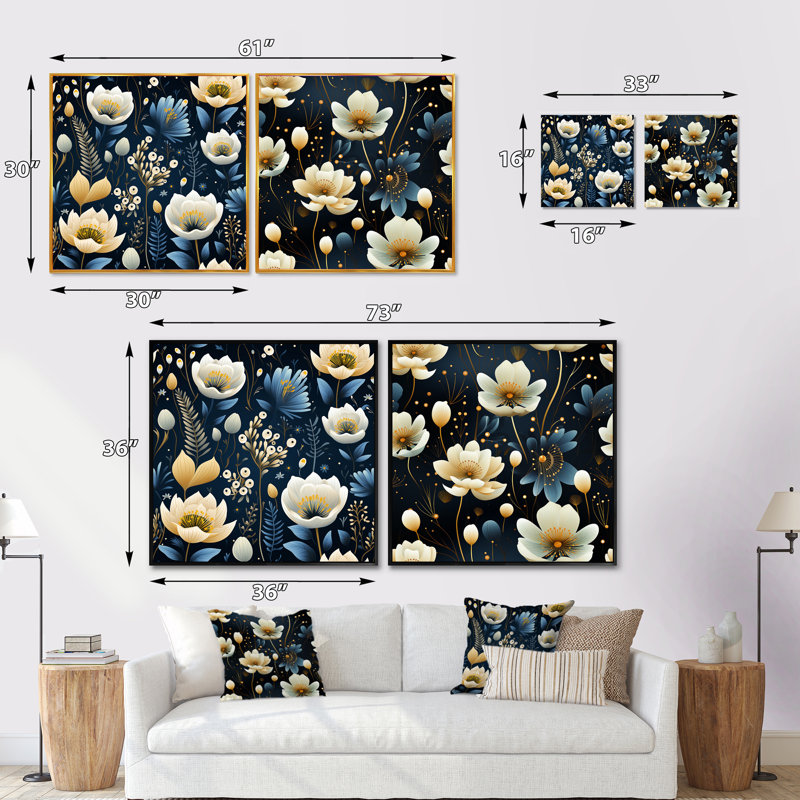 Cohutta - Ensemble de 2 collages carrés botaniques abstraits, Cadre flottant noir, H 16 po x l 33 po