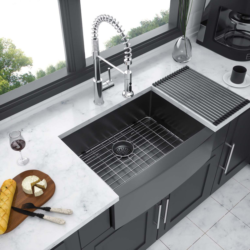 Évier de cuisine noir 27 en acier inoxydable 27 po - évier de cuisine 27 * 21 * 10 pouces à tablier frontal en acier inoxydable de calibre 16
