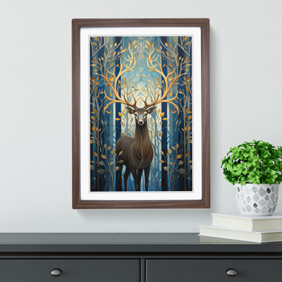 Stag Art Deco No.3 - Single Picture Frame Print on Wood