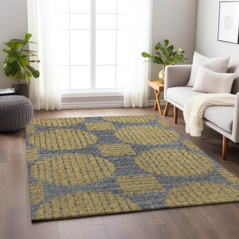 Premium Machine Washable Vivijana AMF119 Yellow, Rectangle 10' x 14'
