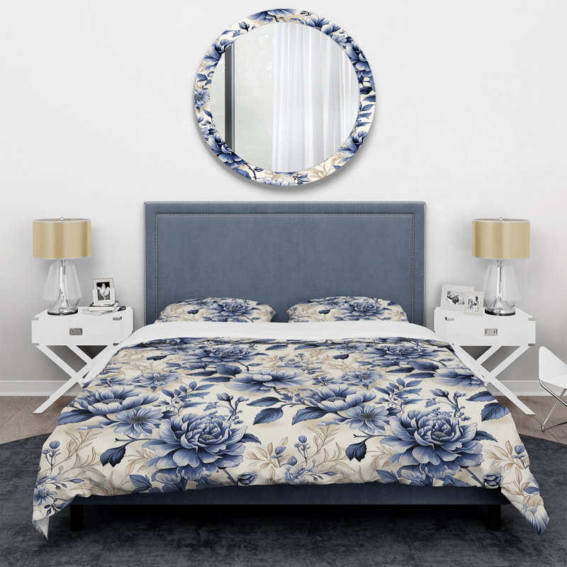 Literie de style victorien rococo bleu cobalt II, Housse de couette simple + 1 taie décorative stan