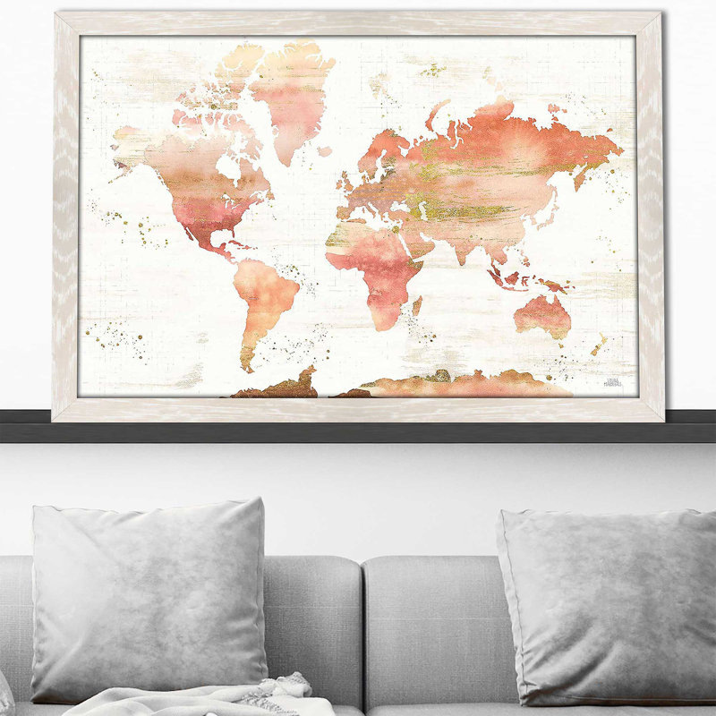 «Desert Blooms Abstract Map» par Laura Marshall - impression, H 21,5 po x l 27,5 po x P 0,75 po, Cadre crème délavé
