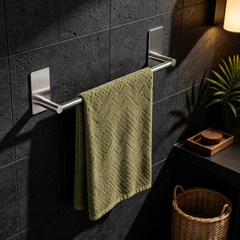 No Drill Adhesive Towel Bar - Strong Stick On Towel Rack for Bathroom, Kitchen, Living Room - Premium Brushed Stainless Steel - Easy Installation, No Tools Needed