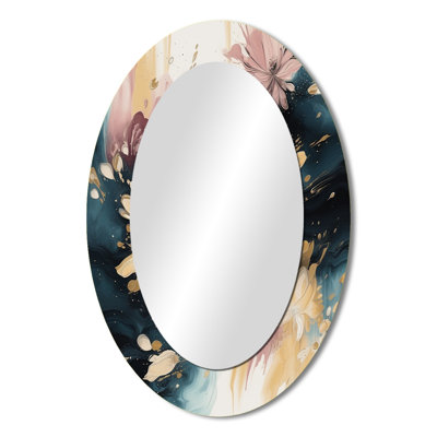 Pink And Beige Blooming Abstractions II - Large Oval Wall Mirror On Metal