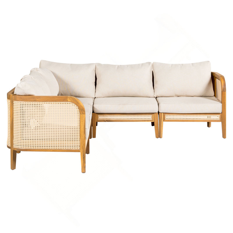 Outdoor 5 Seater V-Shaped Acacia Wood Sofa
