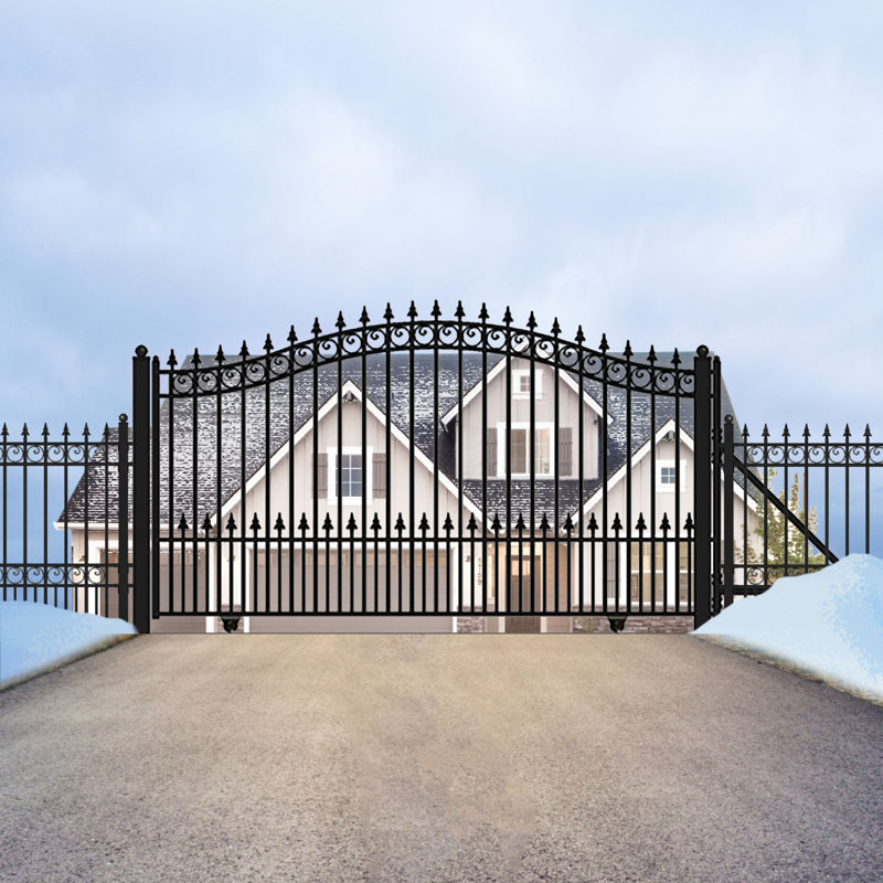 ALEKO Prague Style Iron Single Sliding Driveway Gate with Gate Opener, 14 in.