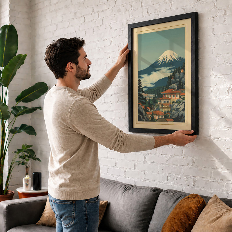 Mount Fuji at Dawn Japandi - Framed Print, A4 - 29.7 x 21.0 cm, White