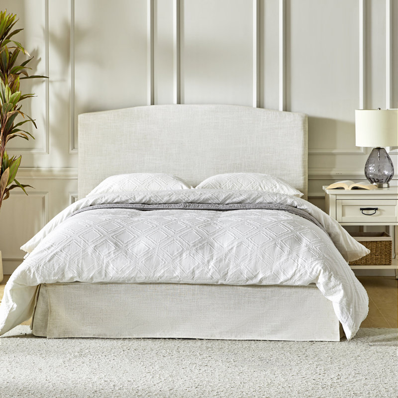 Finnin Modern Contemporary Justus Upholstered Platform Bed With Washable Slipcover, Ivory, Queen