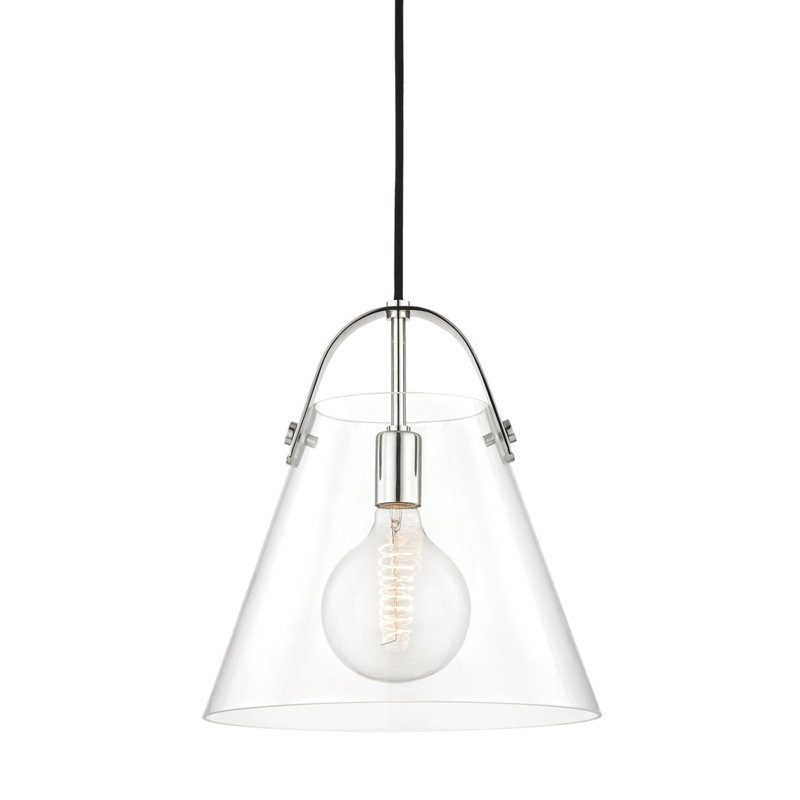 Luminaire suspendu conique à 1 lumière Flitwick, H 13,75 po x l 12,75 po x P 12,75 po, Nickel poli