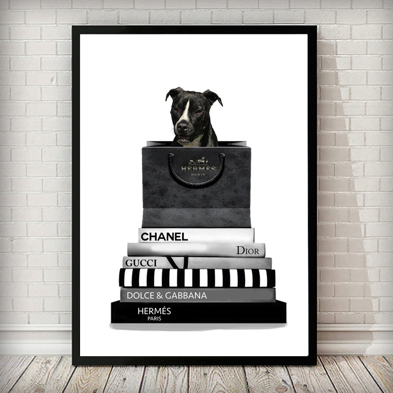 Black Pit Bull Terrier Boxer Dog 1 Piece Single Picture Frame Wall Art, 91 cm H x 61 cm W, Black