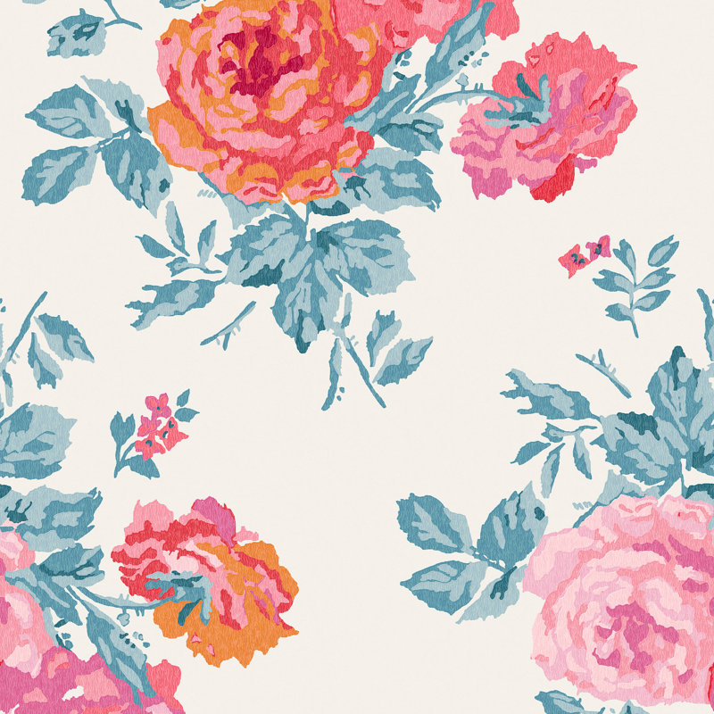 Cath Kidston Archive Rose Floral Wallpaper, Blue/Pink
