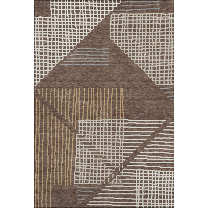 Premium Machine Washable Mayfield AMF2270 Striped Rug, 5' x 7'6", Brown