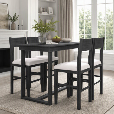 Farmhouse Counter Height 5-Piece Dining Set with Rectangular Table and 4 Chairs, Ideal for Small Spaces and Rustic Minimalist Design