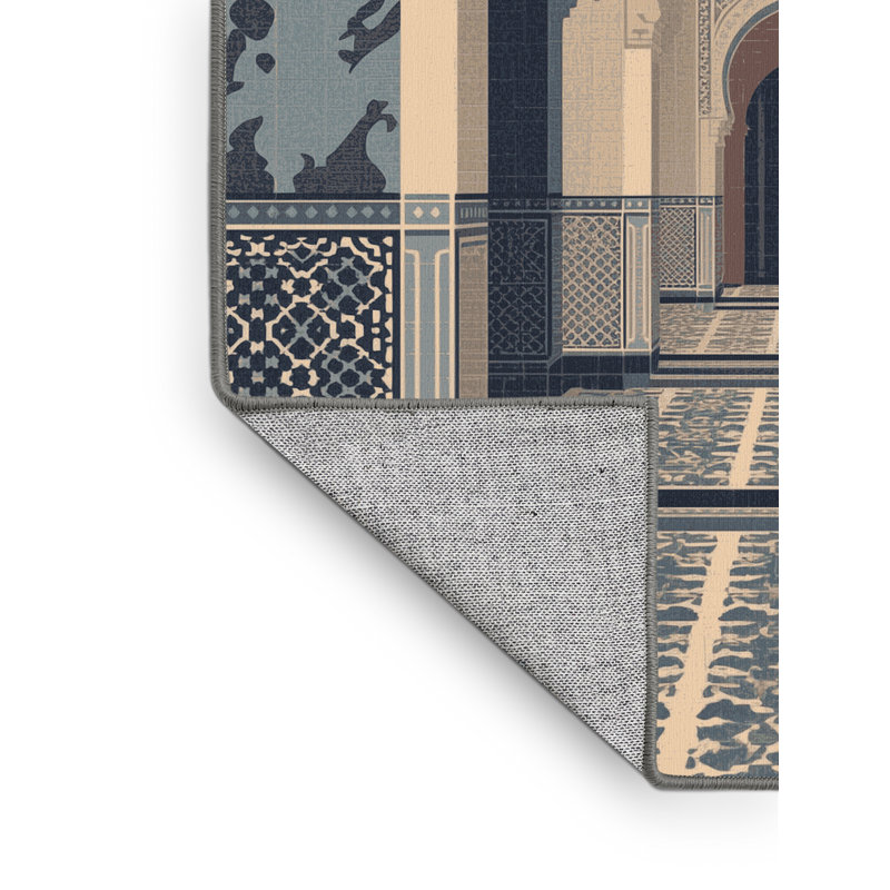 Machine Washable Paublo Marrakech Medina Bohemian Block Print Rug in Gray – Gray Binding, 8x12