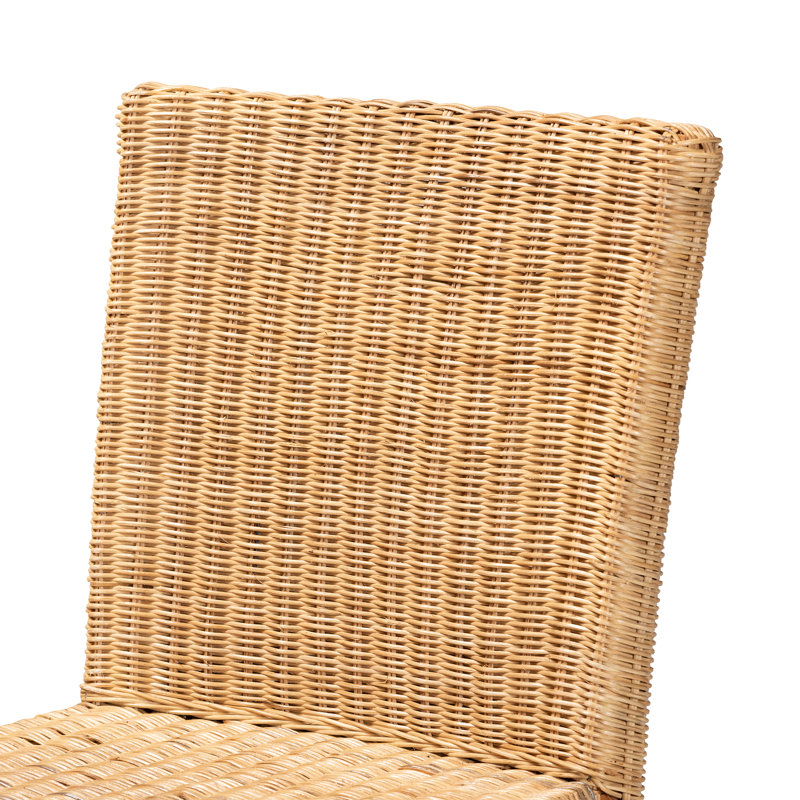 Rattan and Mahogany Wood Elleen Bar & Counter Stool, Bar Stool (29” Seat Height)
