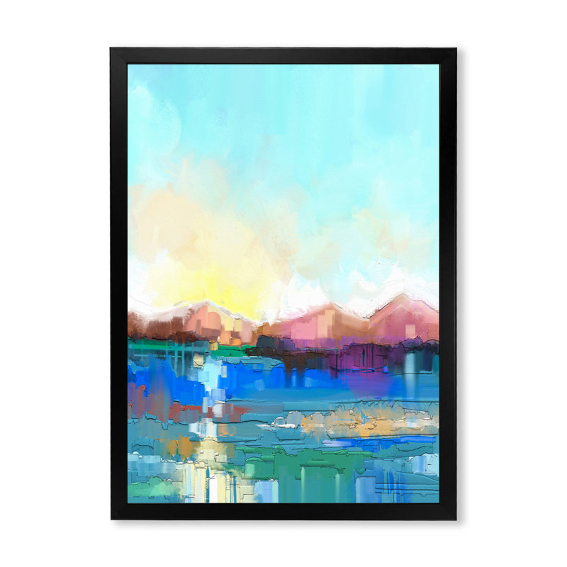 «Abstract Paintbrush Coastal Landscape - Traditional», décoration murale sur toile, Toile avec cadre noir