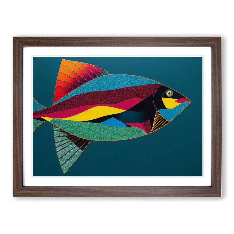 XH1022-3024X Electrifying Fish Abstract - Single Picture Frame Painting, 46cm H x 64cm W x 2 cm D, Walnut