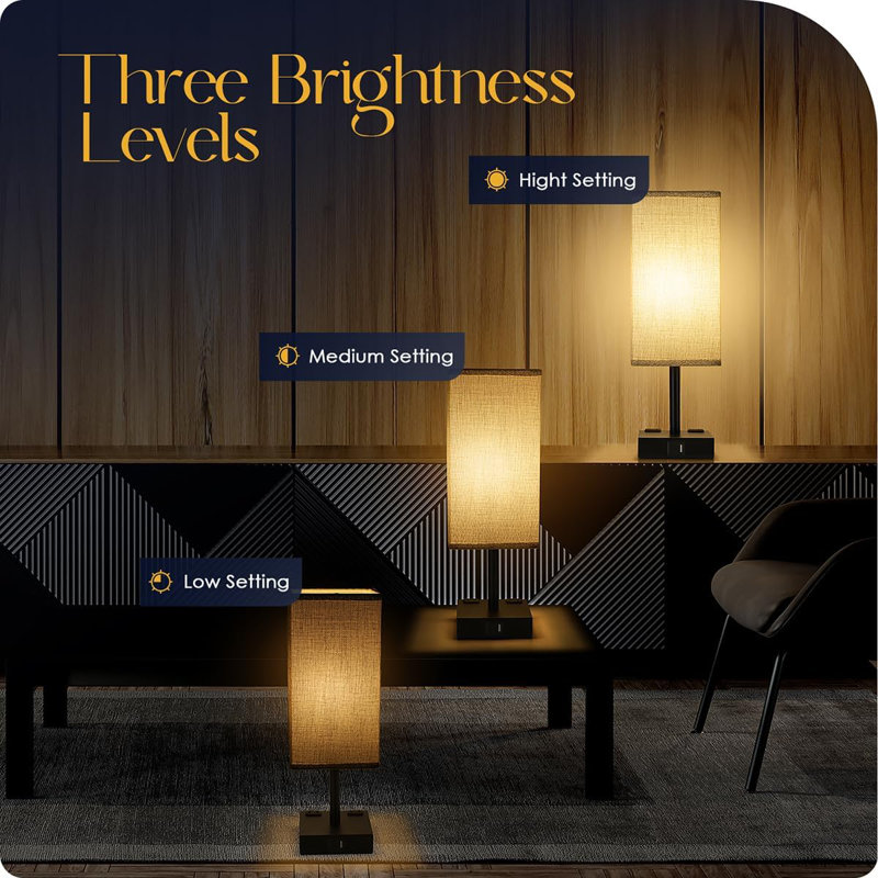 Touch Table Lamps Set Of 2, Black, Grey