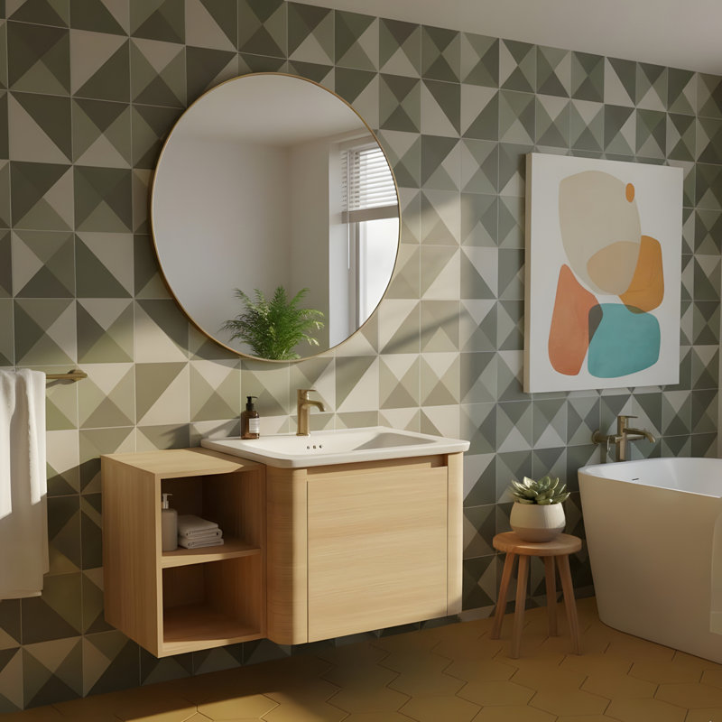 Meuble-lavabo mural avec lavabo en céramique blanche et une tablette de rangement, 36"