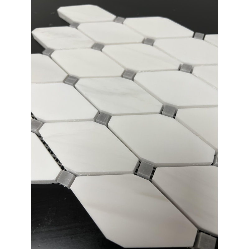 Bianco Dolomite Marble 2" x 4" Clip Diamond Beveled Wall & Floor Mosaic, Honed